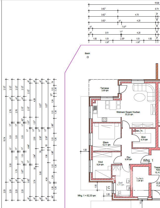 EG Grundriss Wohnung Nr. 01 mit Maßen