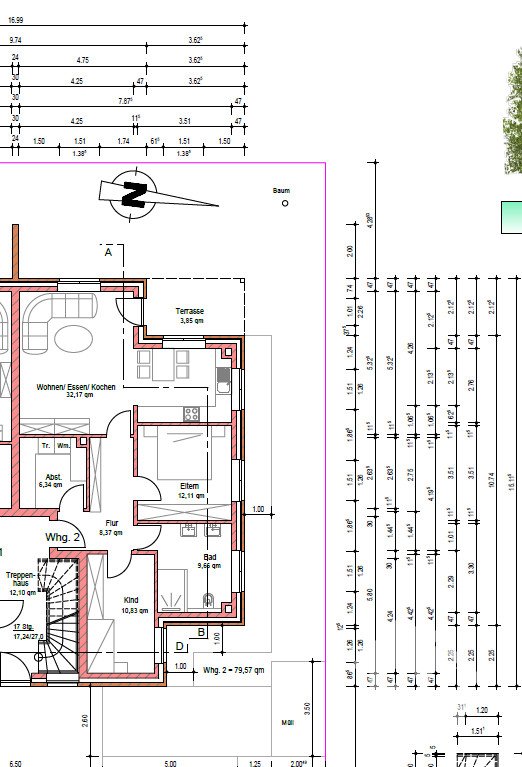 EG Grundriss Wohnung Nr. 02 mit Maßen