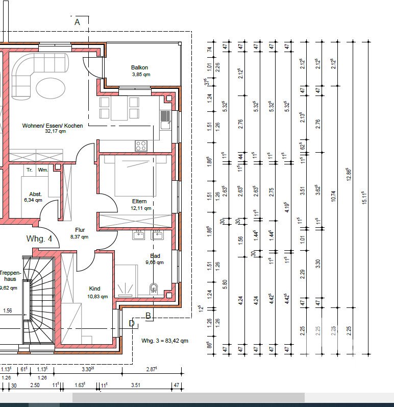 OG Grundriss Wohnung Nr. 04 mit Maßen